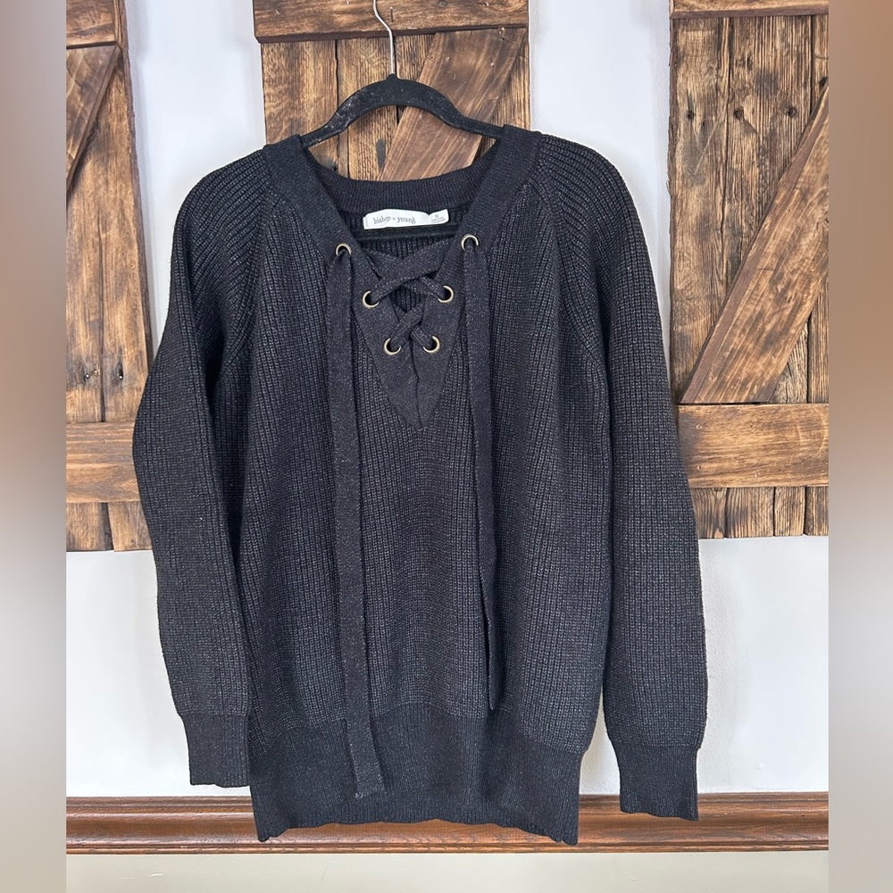 Black Lace-Up Sweater